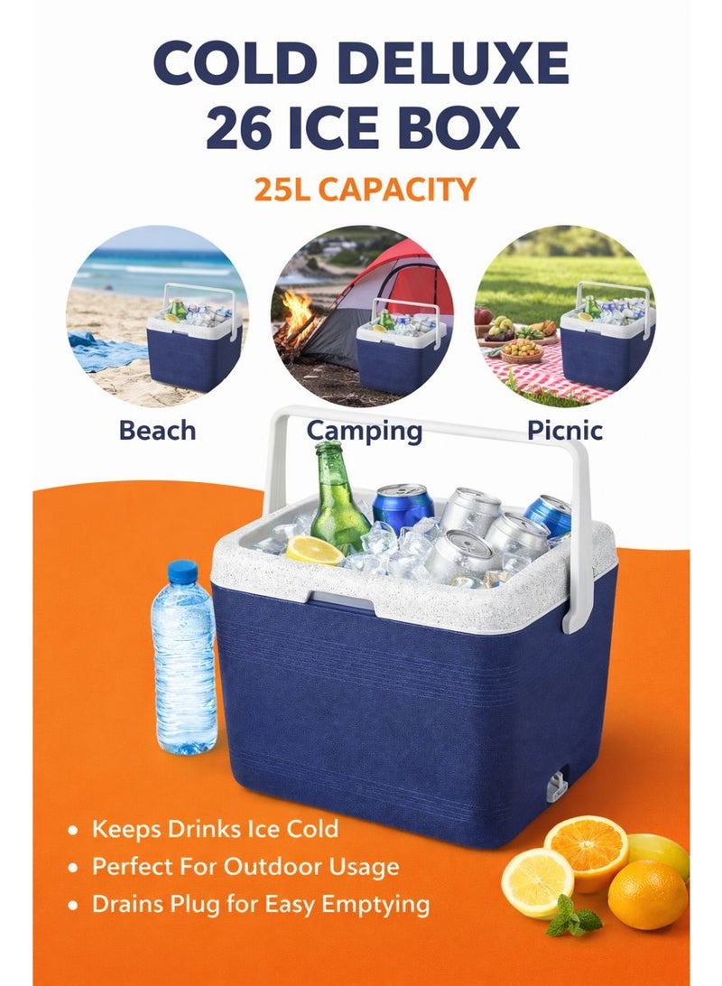 Cosmoplast Cold Deluxe 26 Ice Box 25L Portable Insulated Cooler | Keeps Drinks Ice Cold | Ideal for Camping, Beach & Picnic - Image 1